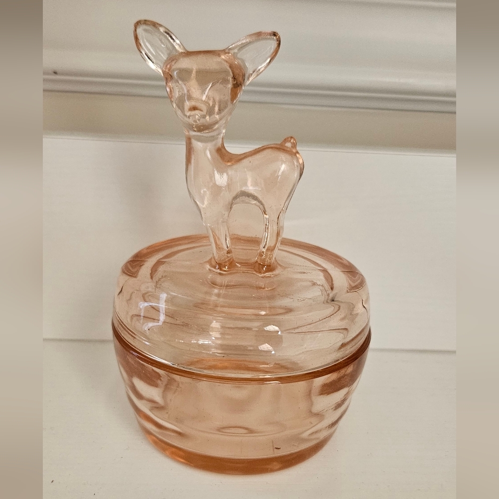 Vintage MCM Jeanette Glass Marigold Carnival Glass Deer/Fawn Trinket Candy Dish